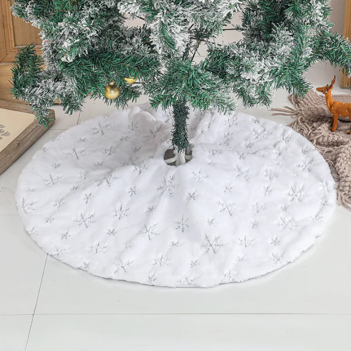 White Christmas Tree Skirt with Snowflakes