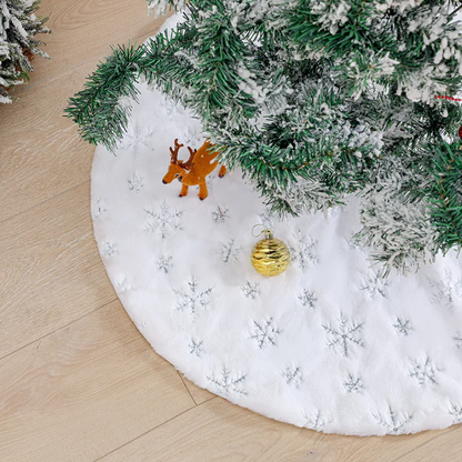 White Christmas Tree Skirt with Snowflakes