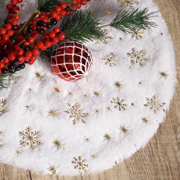 White Christmas Tree Skirt with Snowflakes