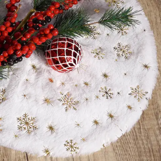White Christmas Tree Skirt with Snowflakes