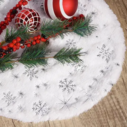 White Christmas Tree Skirt with Snowflakes