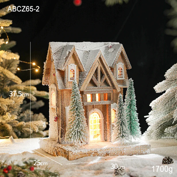 Illuminated Snowy Decorative House