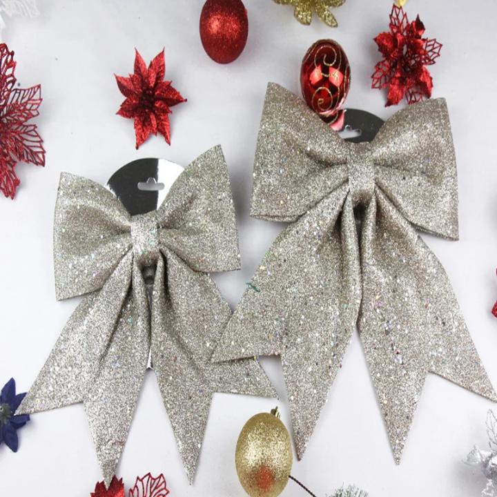 Sparkling Christmas Decorative Bow - set of 3