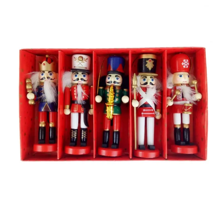 Multicolor Wooden Nutcracker Ornament Set of 5 - 15cm