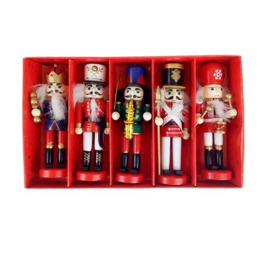 Multicolor Wooden Nutcracker Ornament Set of 5 - 15cm