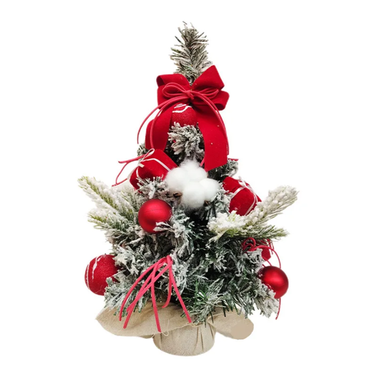 40cm Snowy Christmas Tree with Red Ornaments