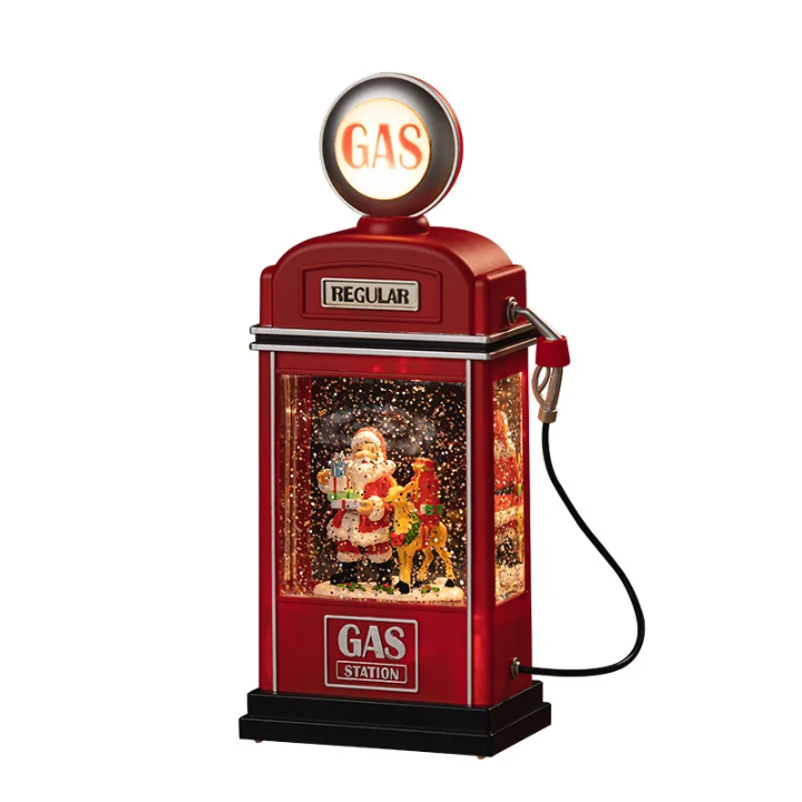 Illuminated Gas Station Snow-Effect Décor with USB