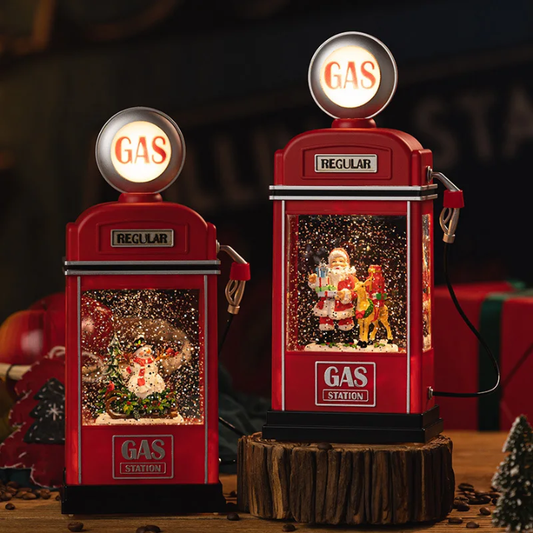 Illuminated Gas Station Snow-Effect Décor with USB