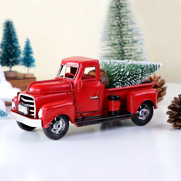 Red Metal Christmas Decorative Truck