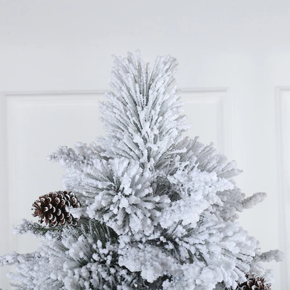 Snow-Frosted Christmas Tree with Pinecones