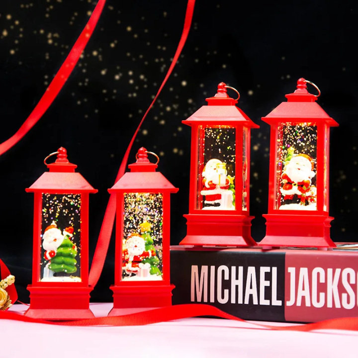 Lighted Christmas Lanterns with Santa Decor - Pack Of 2 (10cm)