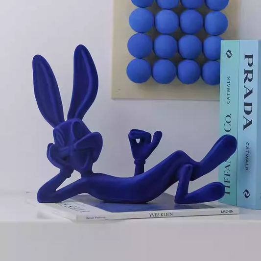 Blue Velvet Cartoon Bunny Statue