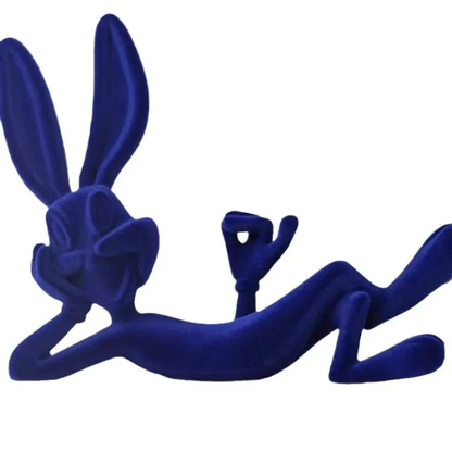 Blue Velvet Cartoon Bunny Statue