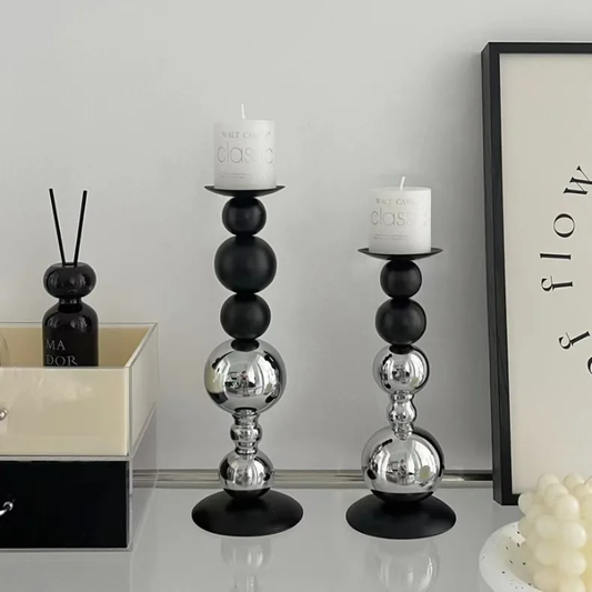 Modern Black & Chrome Candle Holders Set of 2 with candles