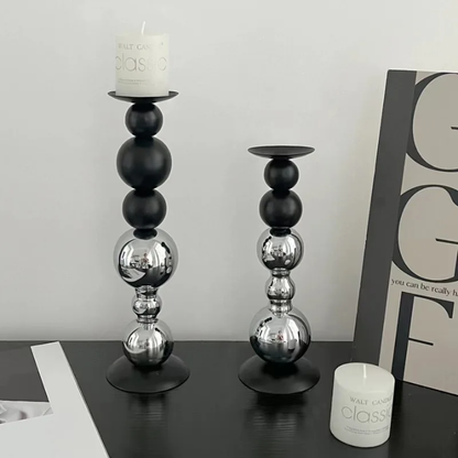 Modern Black & Chrome Candle Holders Set of 2 with candles
