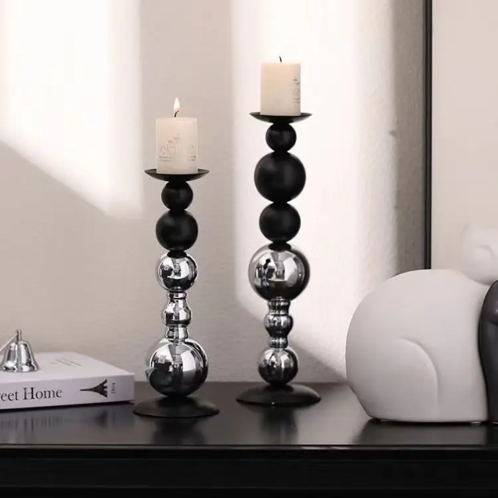 Modern Black & Chrome Candle Holders Set of 2 with candles