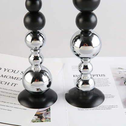 Modern Black & Chrome Candle Holders Set of 2 with candles