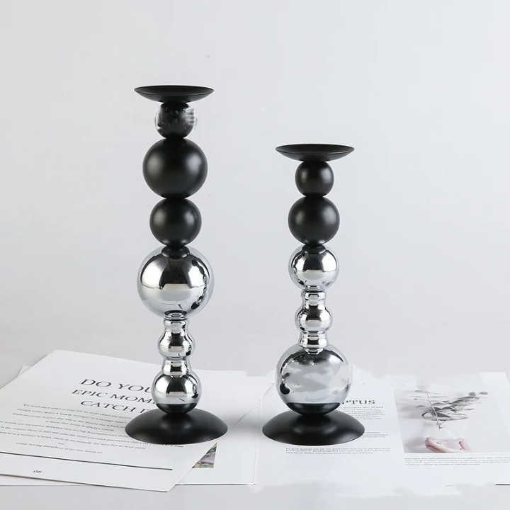 Modern Black & Chrome Candle Holders Set of 2 with candles