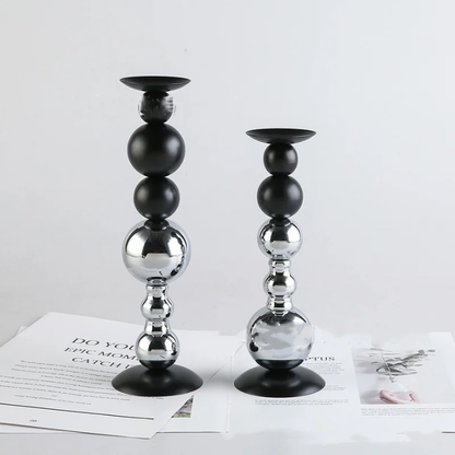 Modern Black & Chrome Candle Holders Set of 2 with candles