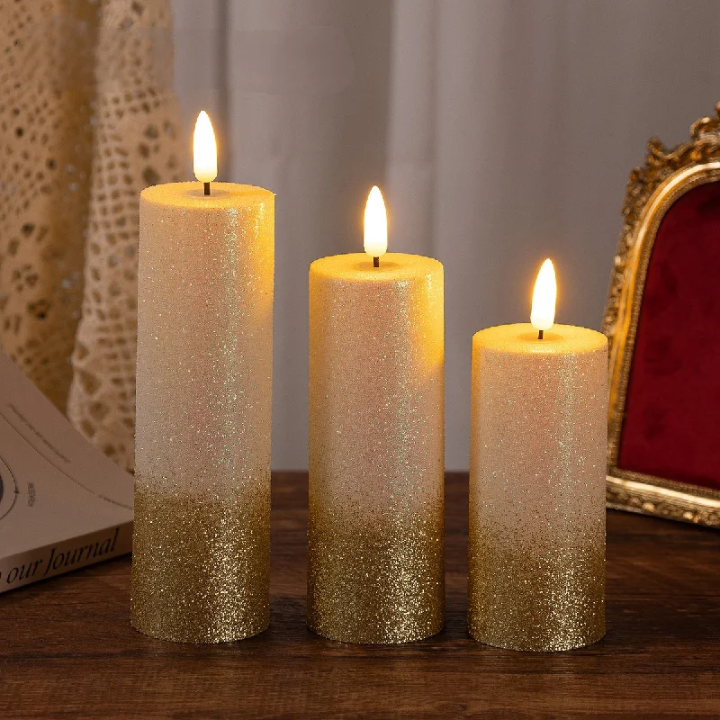 Elegant Glitter Candle Set of 3