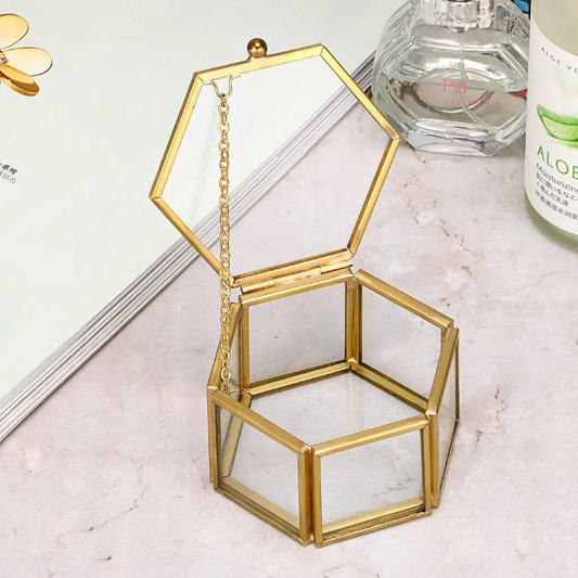 Glass Jewelry Box with Gold Frame | Elegant & Refined Storage