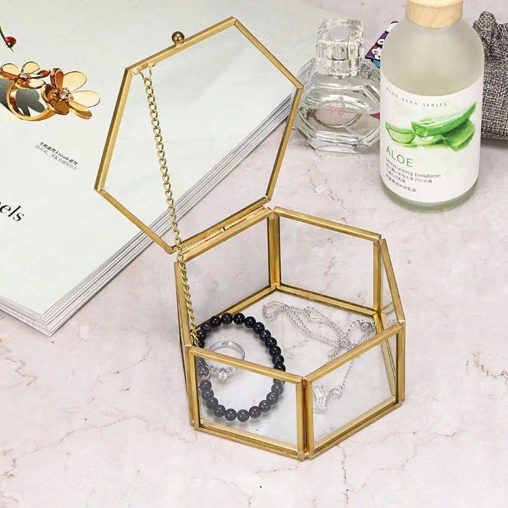 Glass Jewelry Box with Gold Frame | Elegant & Refined Storage