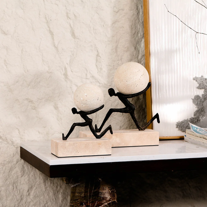 Marble Ball Sculpture with Metal Figure