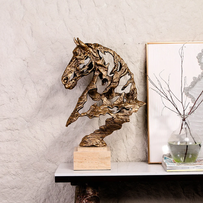 Bronze Horse Sculpture on Travertine Marble Base 73CM