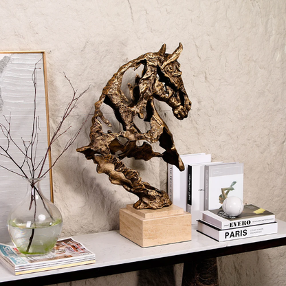 Bronze Horse Sculpture on Travertine Marble Base 73CM