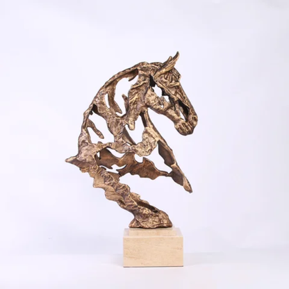 Bronze Horse Sculpture on Travertine Marble Base 73CM
