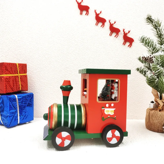 Wooden Christmas Train Décor with Wind-Up Music