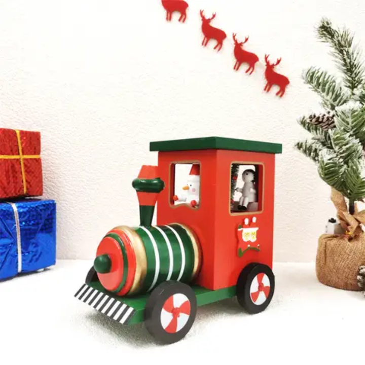 Wooden Christmas Train Décor with Wind-Up Music