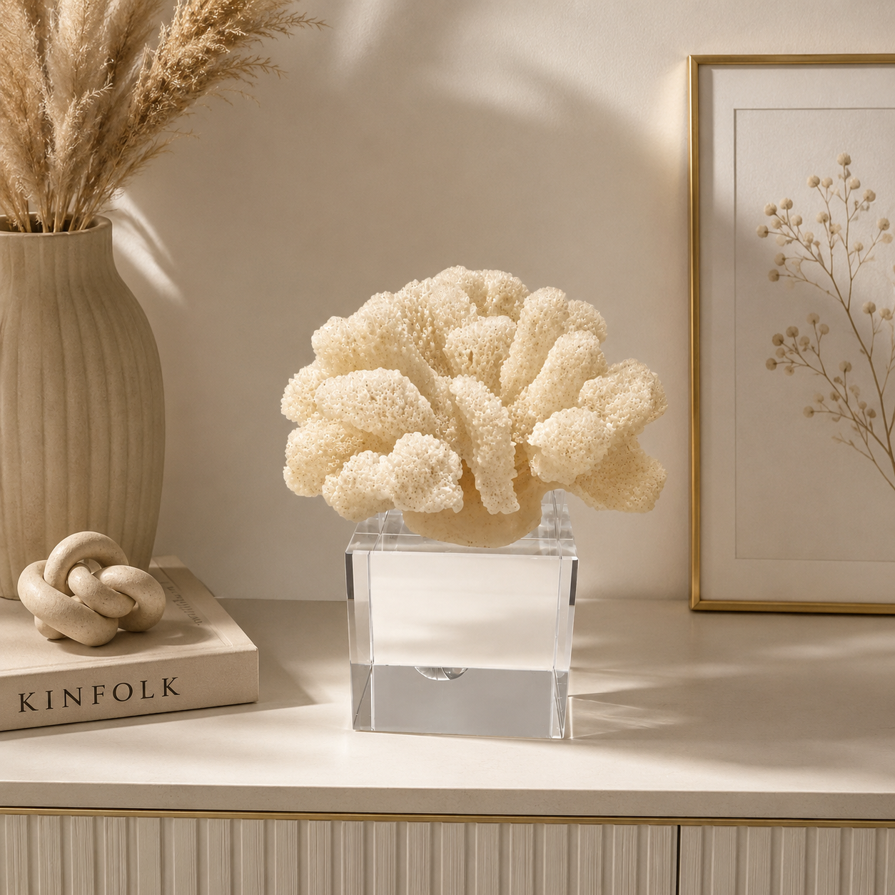 Luxury Coral Sculpture with Crystal Base
