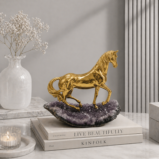 Brass Horse on Natural Quartz