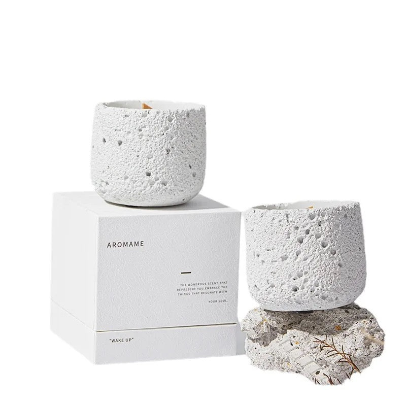 Concrete Candle With Wooden Wicker Pack Of 2