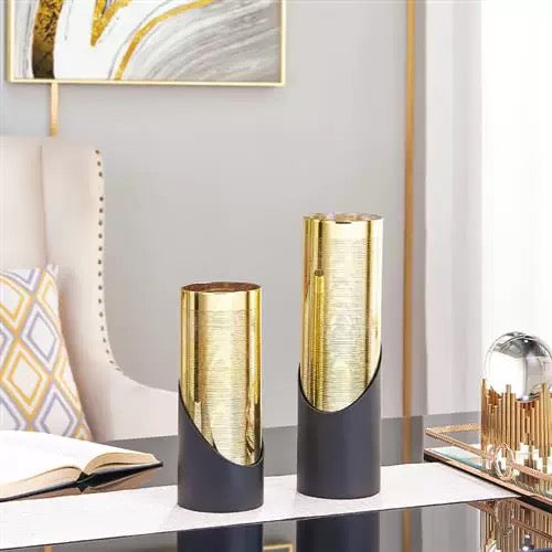Set Of 2 Stainless Vases