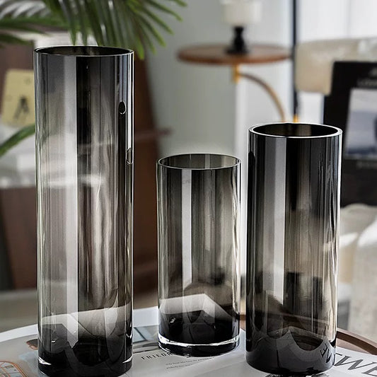 Set of 3 Cylinder Black Vases