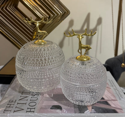 Set Of 2 Round Jars With Deers