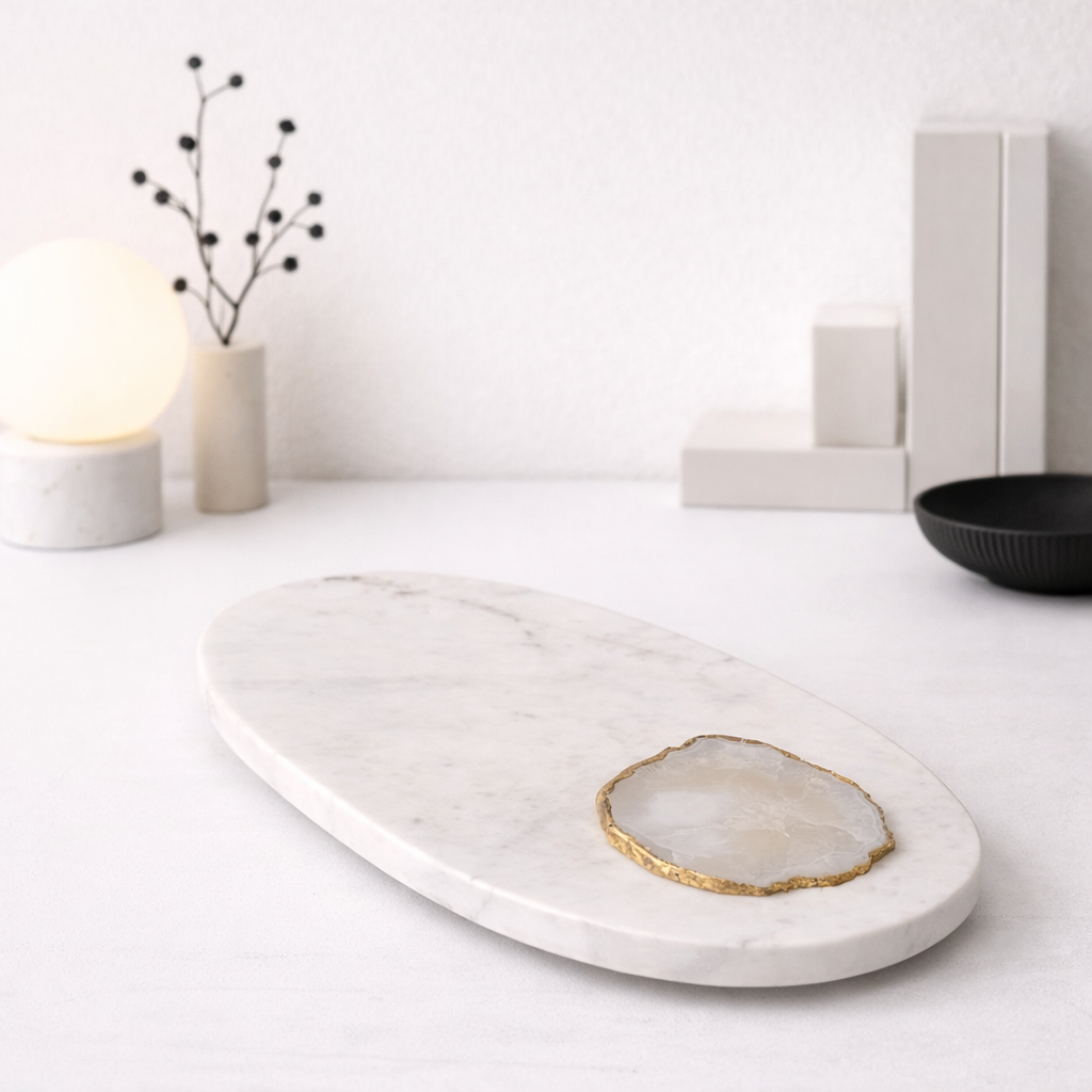 Marble Tray with Natural Stone Accent