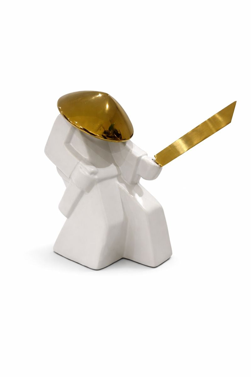 Modern Warrior Sculpture with Gold Accent