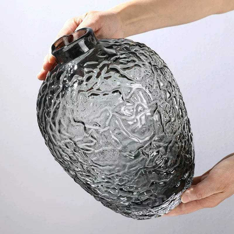 Set of 2 Black Glass Vases