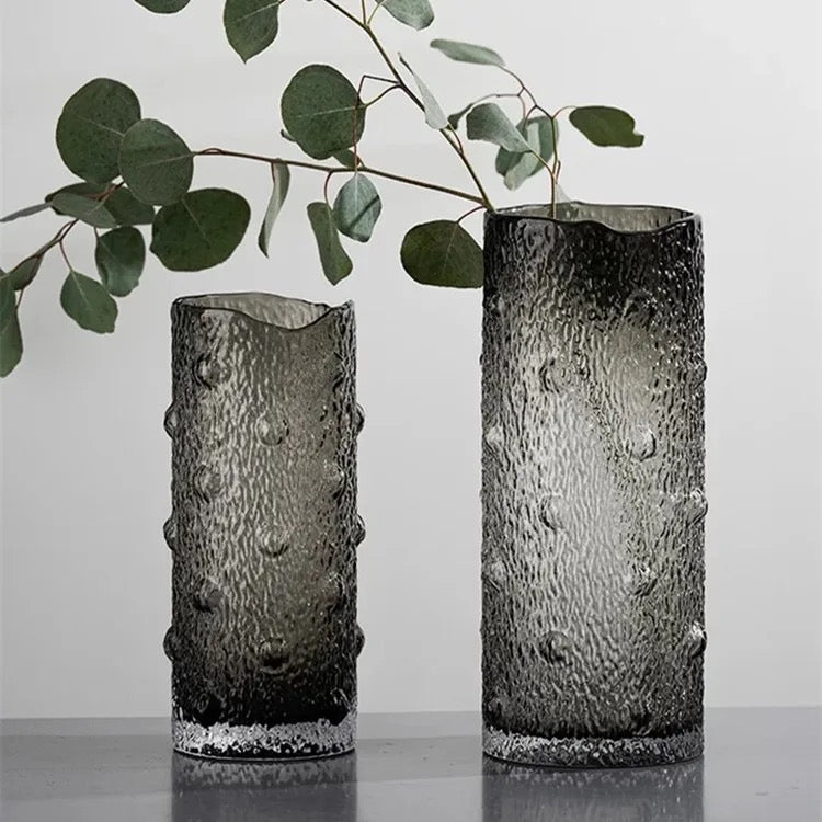 Handcrafted Textured Glass Vases Set of 2