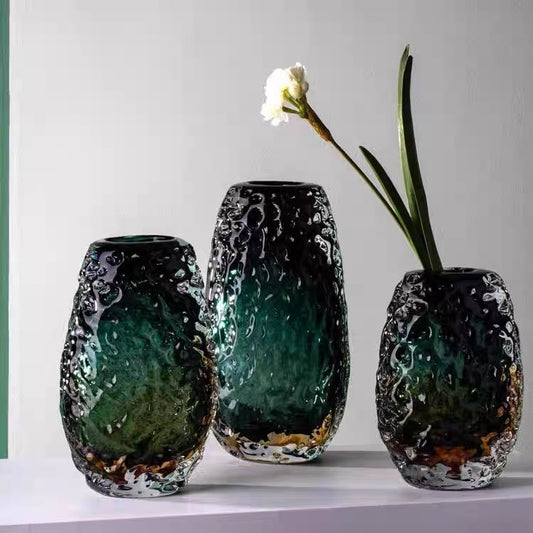 Emerald Wave Textured Glass Vases