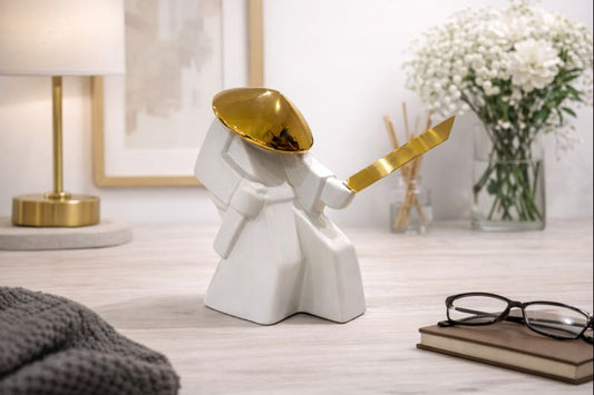 Modern Warrior Sculpture with Gold Accent