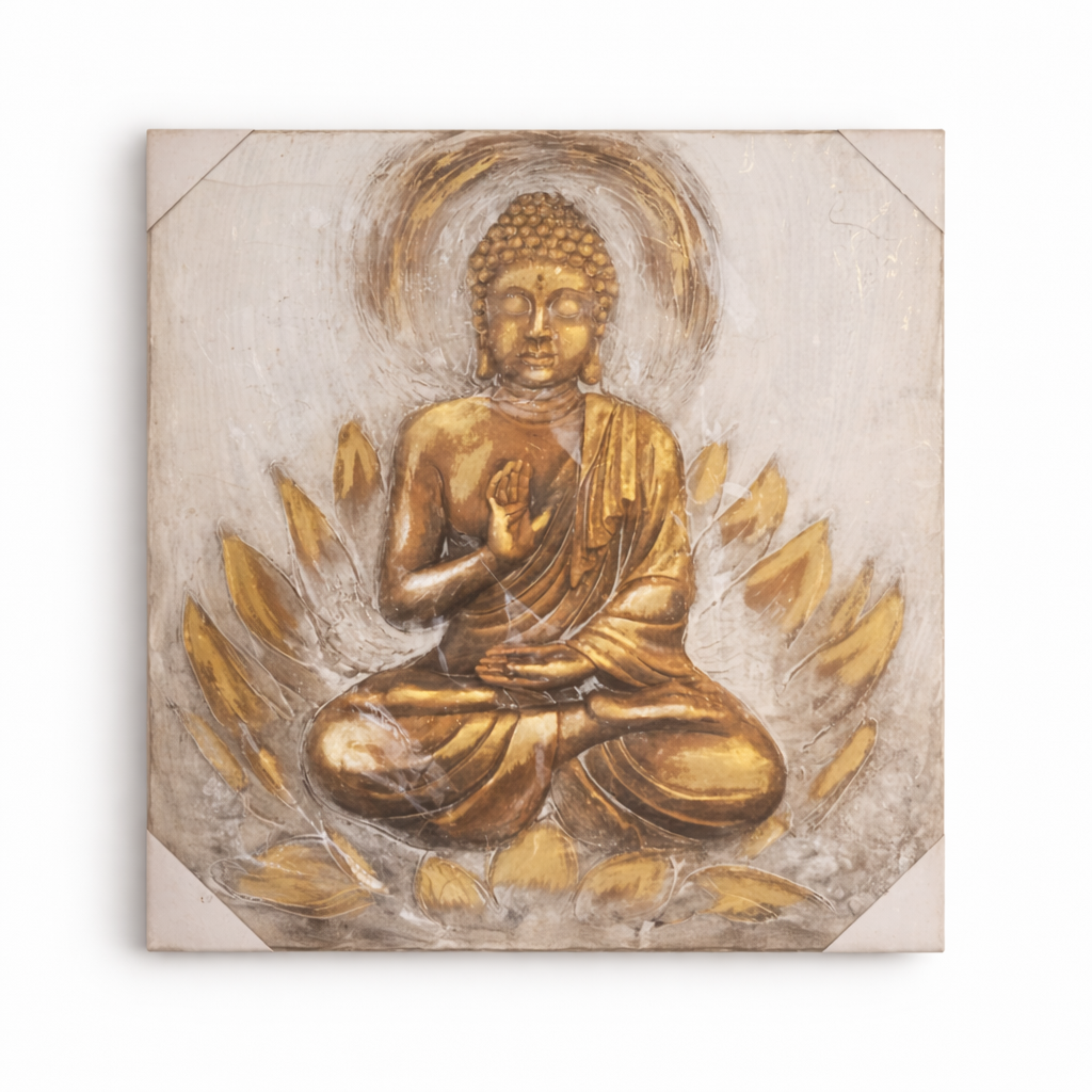 Seated Buddha Wall Art with Golden Accents 80*80CM