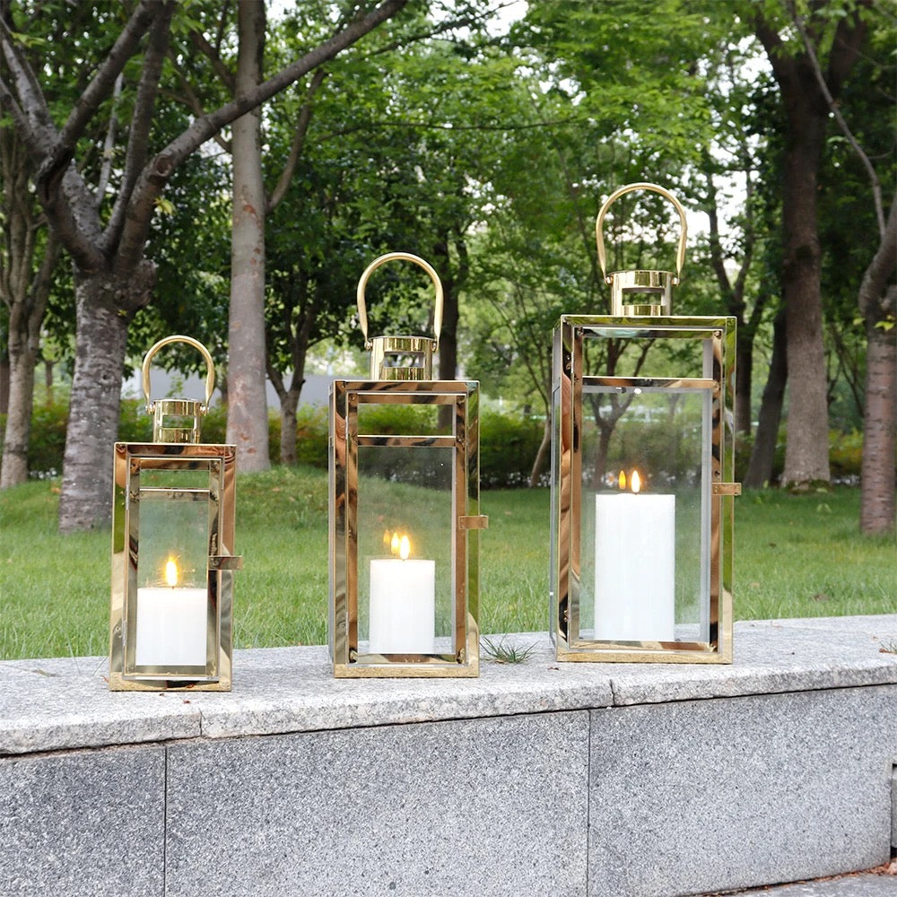 Set of 3 Stainless Gold Lanterns