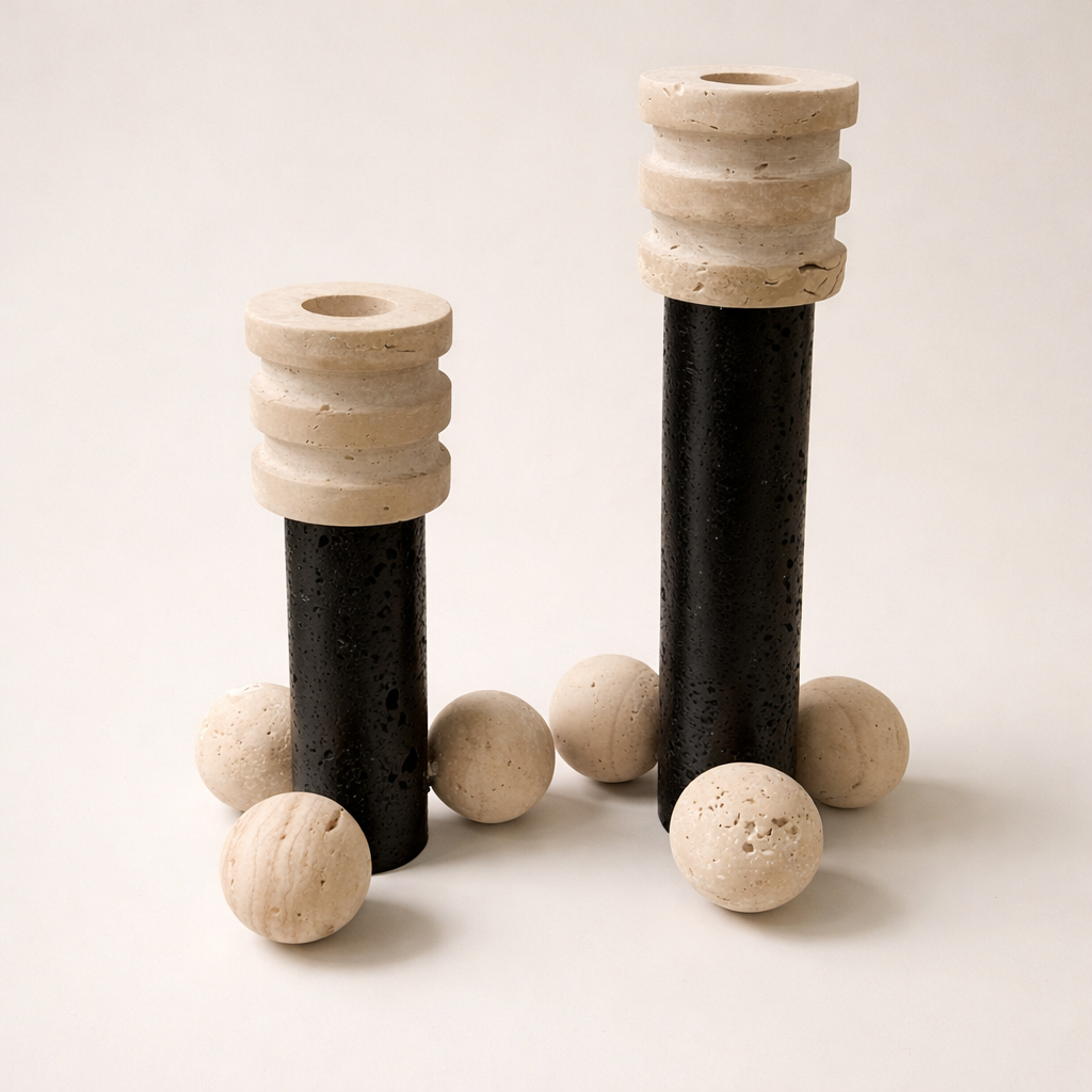 Modern Marble & Black Candle Holders
