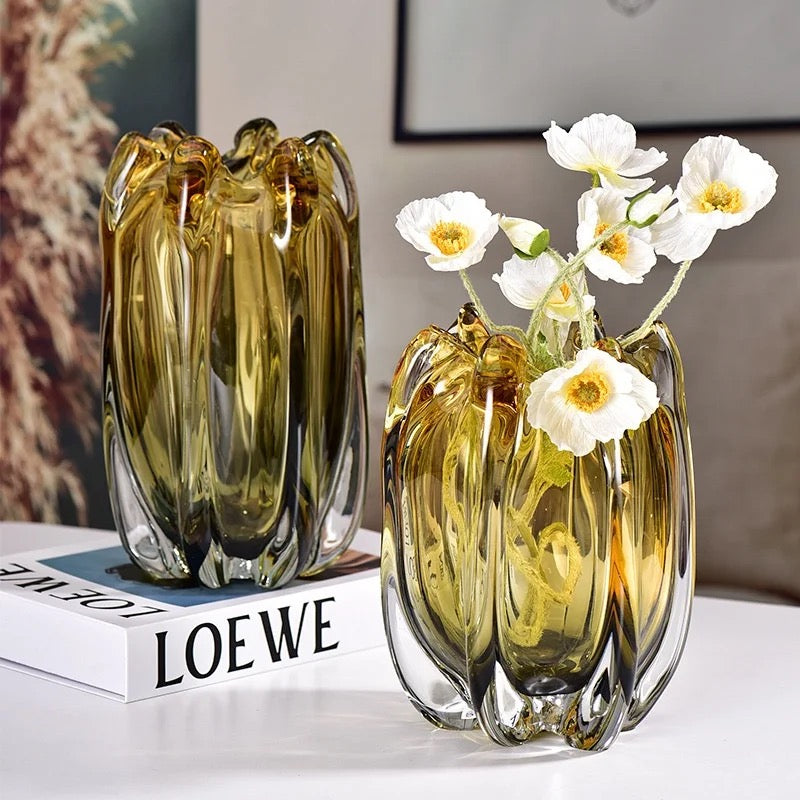 Elegant Amber-Tinted Art Glass Vases