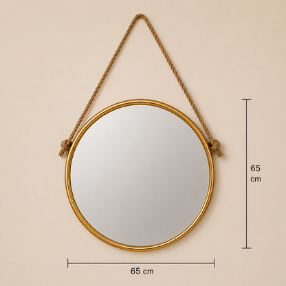 Round Gold Rope Hanging Mirror