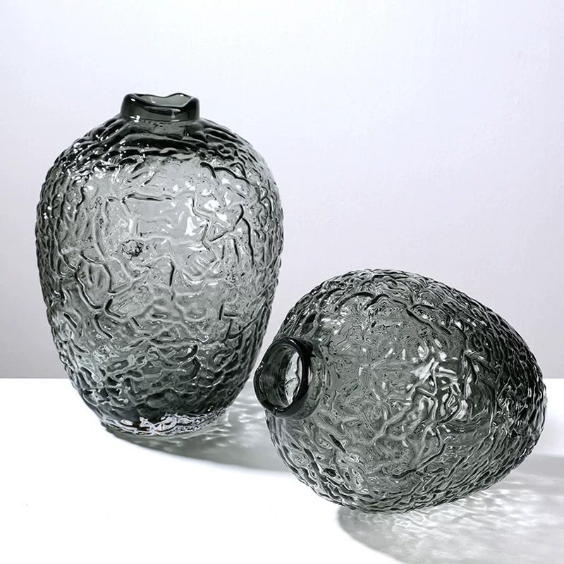 Set of 2 Black Glass Vases